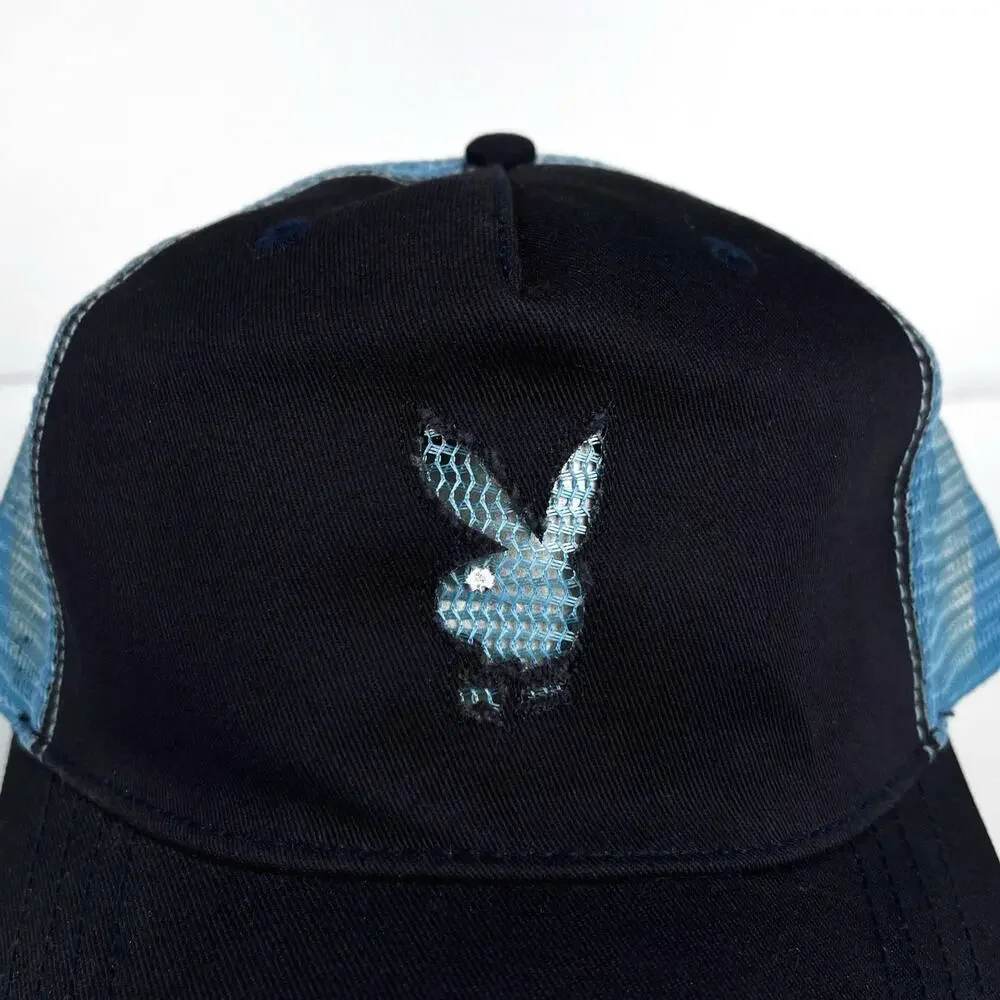 NWT Vintage Y2K Playboy Bunny Blue Trucker Hat Cap Headwear New With Tags